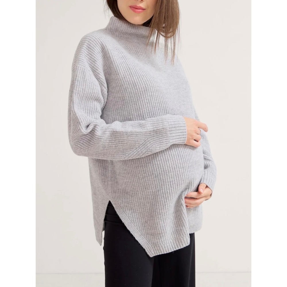 HATCH Size-3(L) Maternity The Cozy Shaker Turtleneck Merino Wool Gray $215